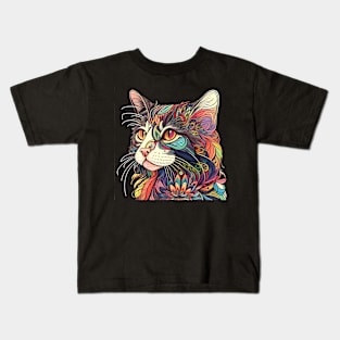 Lady Beautiful Cat Boho Colorful - Cat Lover Kids T-Shirt